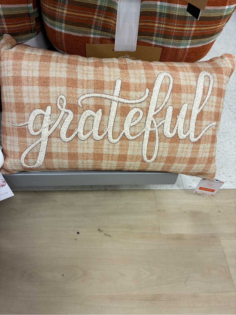 Grateful Plaid Accent Pillow - Orange